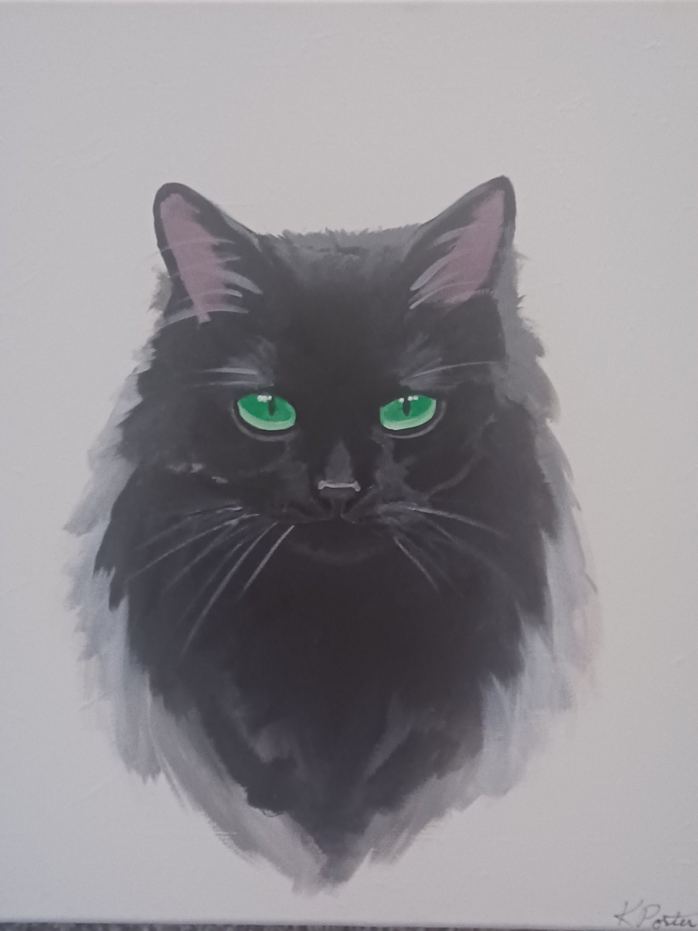 Black Cat Portrait Pet Wall Acrylic Painting- Green Eyes
